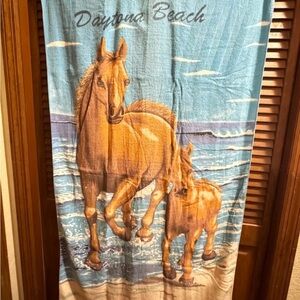 Daytona Beach Horse Print Beach Towel - vintage- Blue and Brown